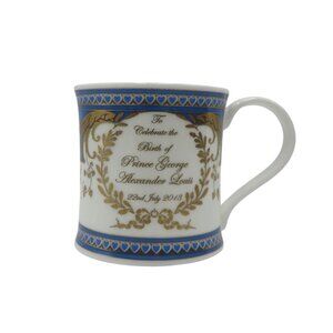 Prince George Birth Mug Dunoon Fine Bone China England Blue & Gold Heart Pattern